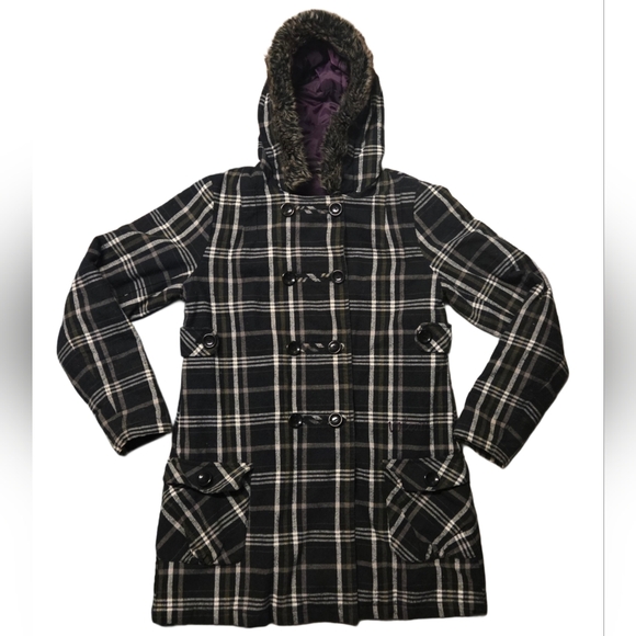 Volcom Womens Wool Plaid Peacoat - Picture 1 of 6